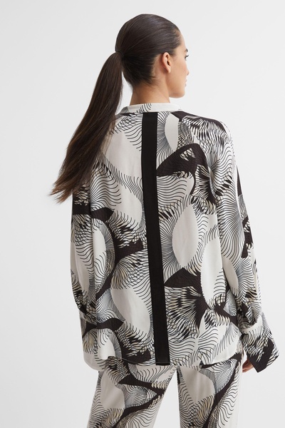 Abstract Print Co-Ord Blouse in Black/White