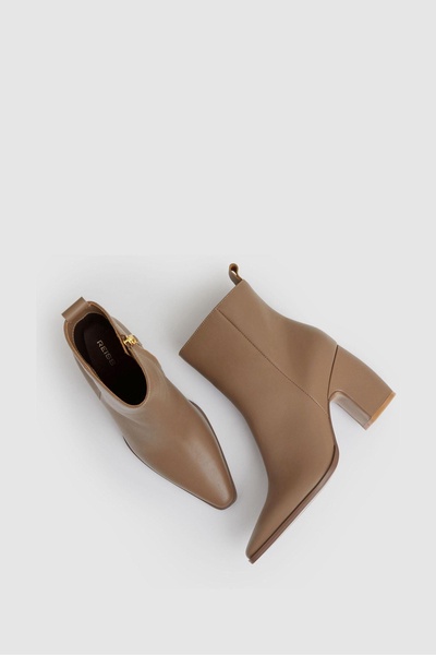 Leather Blocked Heel Ankle Boots in Taupe