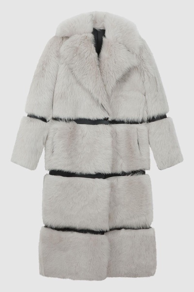 Sloane Mink Shearling Leather Trim Long Coat