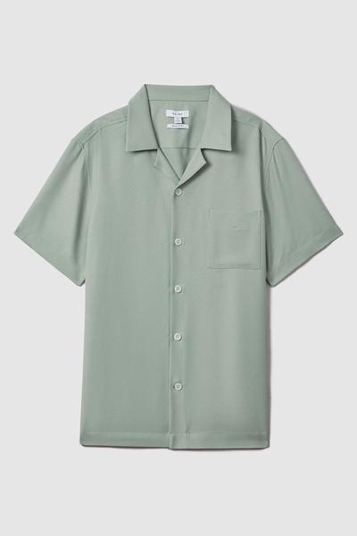 Cuban Collar Button Through Shirt in Pistachio