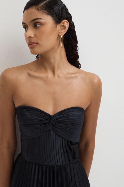 Stef Navy Amur Satin Pleated Maxi Dress