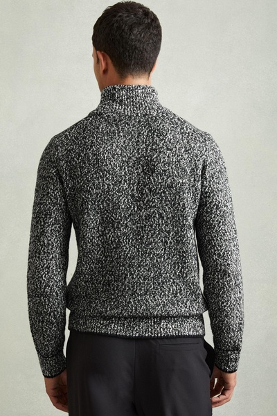 Marled Cotton and Wool Funnel Neck Jumper in Black/White