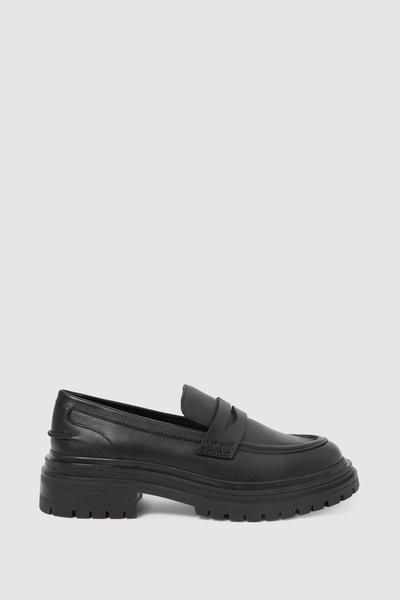 Leather Chunky Cleated Loafers in Black