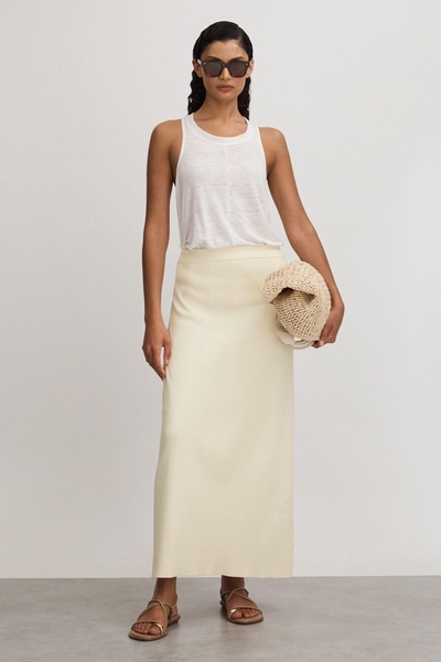 Ines White Anna Quan Knitted Cotton Midi Skirt