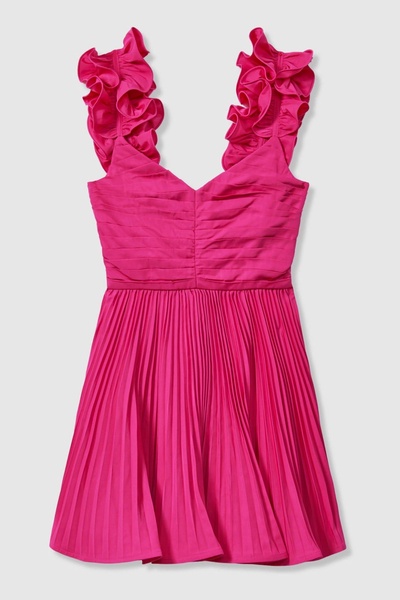 Amur Ruffle Strap Pleated Mini Dress in Pink Cabaret