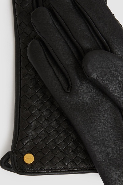 Woven Leather Gloves in Black