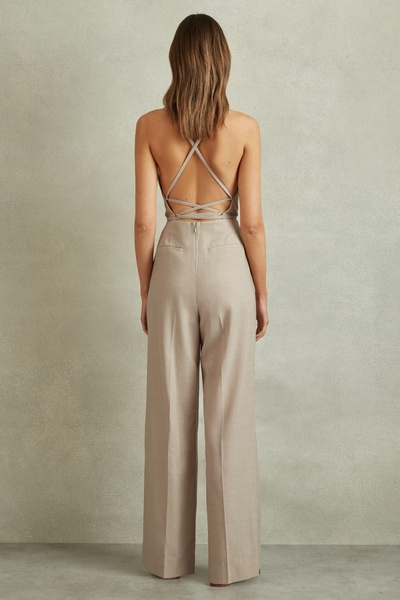 Wool Tailored Strappy Jumpsuit in Neutral