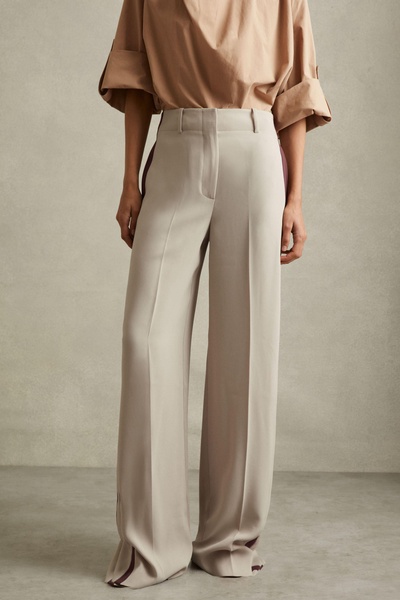 Side Stripe Wide Leg Trousers in Stone