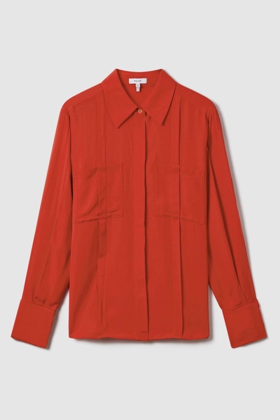 Contrast Trim Button-Through Shirt in Red