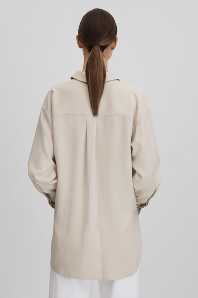 Split Hem Button-Through Shirt in Nude