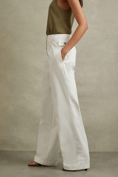 Cotton Wide Leg Suit Trousers in White