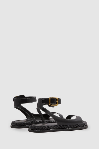 Leather Plait Detail Sandals in Black