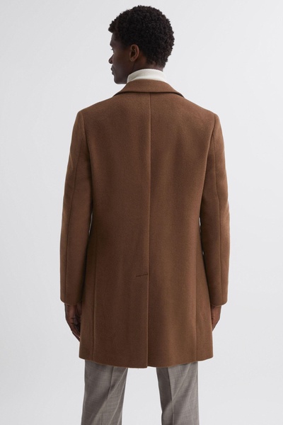 Wool Blend Double Breasted Epsom Coat in Tobacco