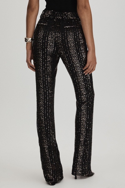 Halston Striped Sequin Trousers in Black