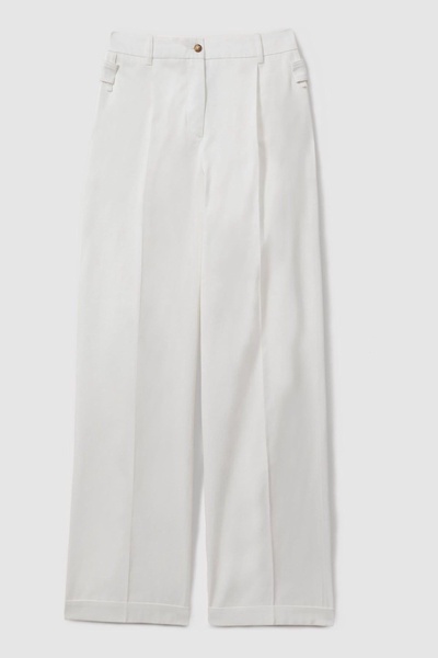 Cotton Wide Leg Suit Trousers in White