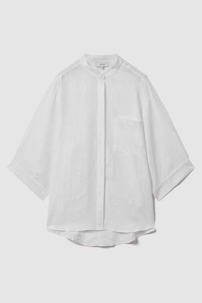 Relaxed Sleeve 100% Linen Shirt in White