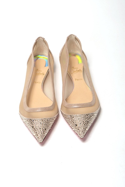 Christian Louboutin Silver Flat Point Toe Crystals Shoe