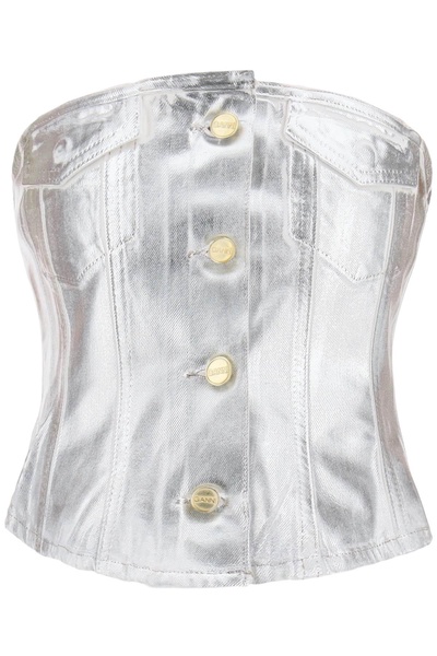 Ganni bustier top in foil denim