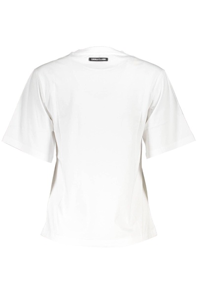 Cavalli Class Elegant White Cotton Tee with Designer Print