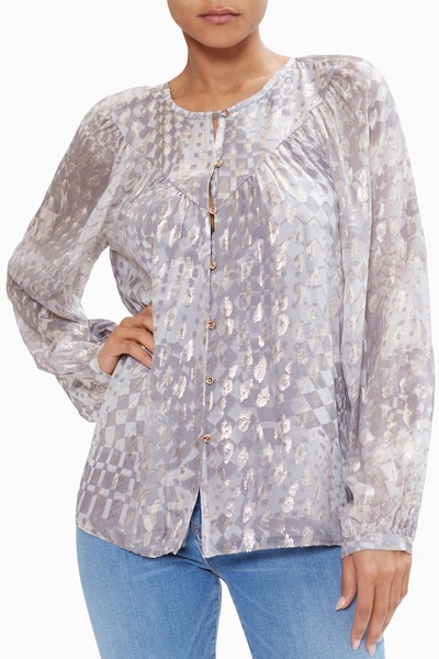 oaklynn button down blouse in light slate lurex kaleidoscope