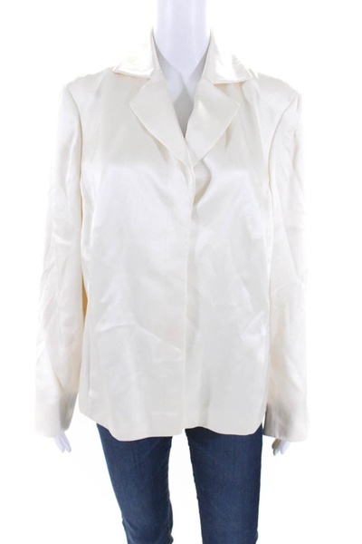 womens silk satin twill three button blazer jacket white