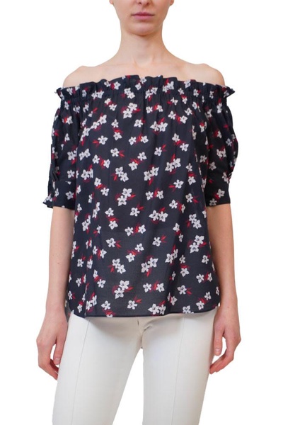 off the shoulder top in printed voile