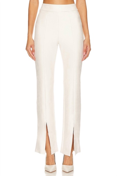 faux suede split front pants in bone