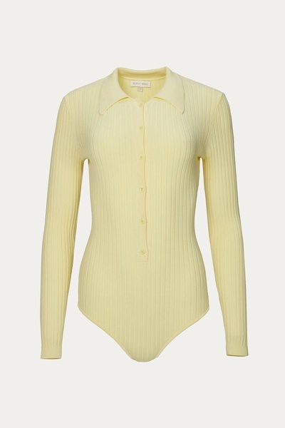 cyndie knit bodysuit in pale yellow