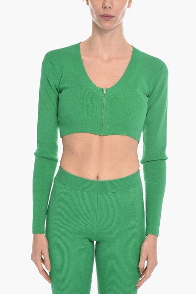 vanessa hong solid color miss cropped cardigan with zip clos