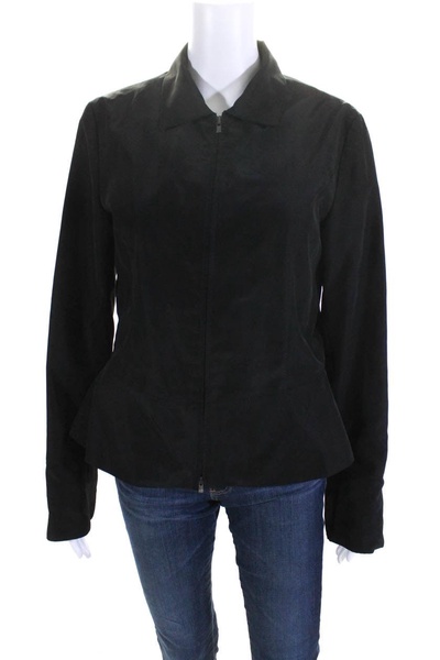 womens collared zip up lightweight jacket black