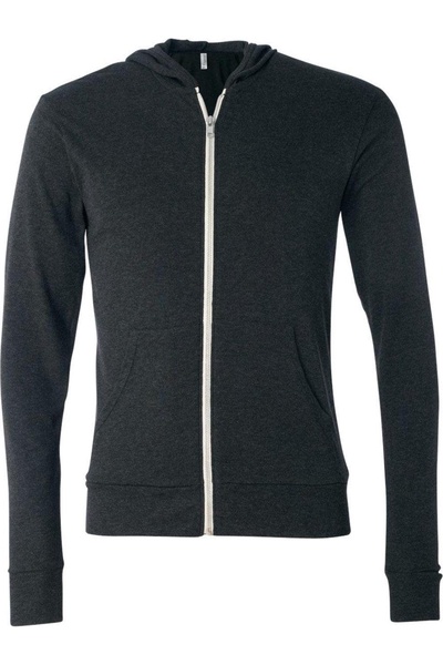 triblend lightweight full-zip hooded long sleeve tee