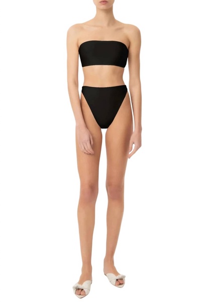 solid high-leg bandeau bikini in black