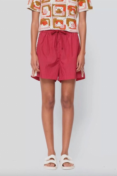 avery crochet edge shorts in red