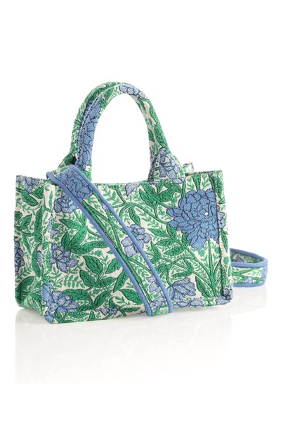 women's melanie mini floral print tote bag in green/blue