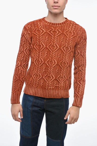 crew neck treccia aran virgin wool sweater