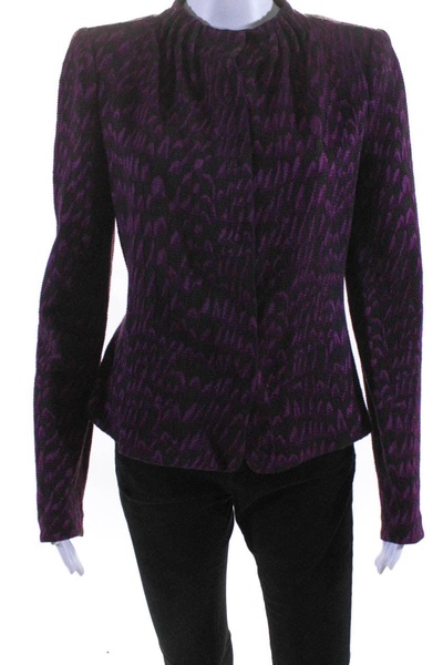 womens purple printed crew neck long sleeve jacket