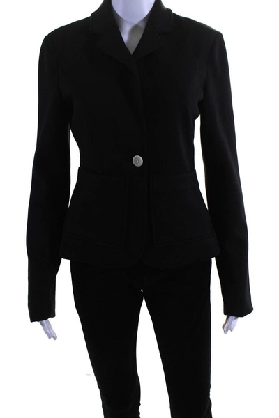 womens jersey suiting one button blazer jacket black