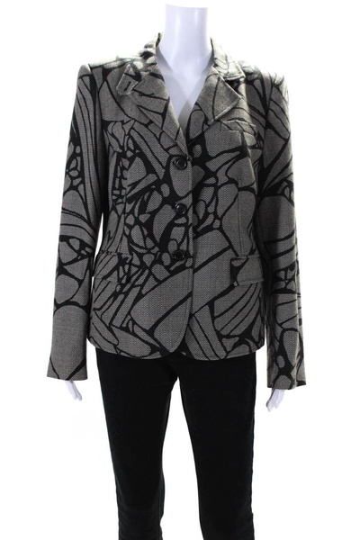 womens printed herringbone blazer jacket black beige