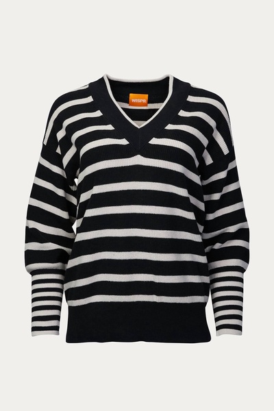 natalia striped v-neck jumper in coal