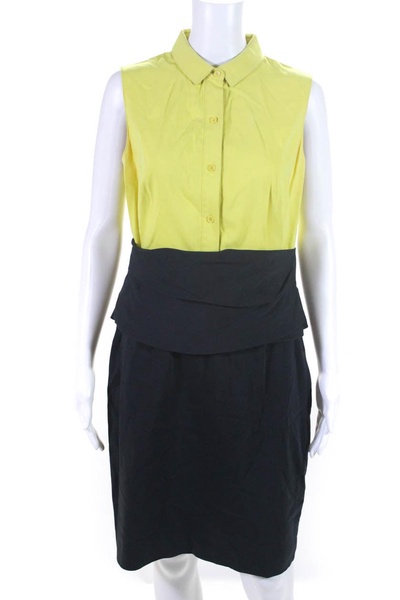 women's collared button front sheath dress yellow navy