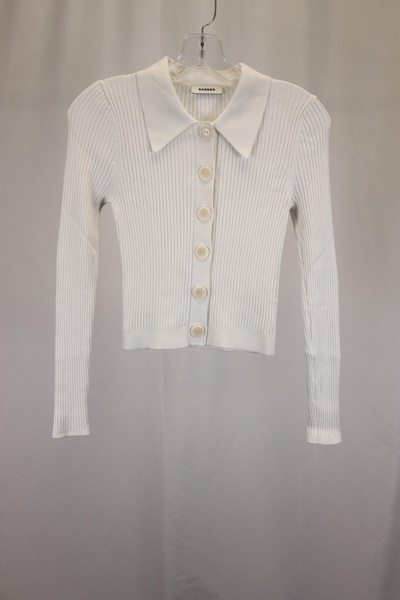 sandro ribbed knit collared button-down in cream cotton