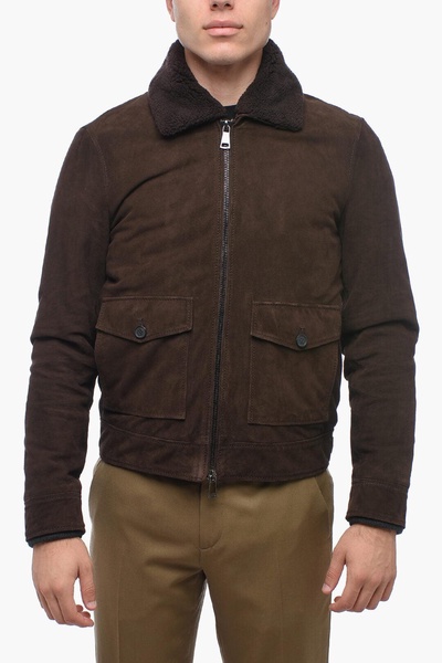 suede aviator jacket with detachable collar