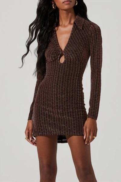 nia metallic mini dress in copper houndstooth