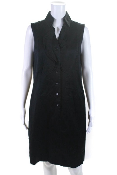 women's sleeveless button front collared sheath dress navy