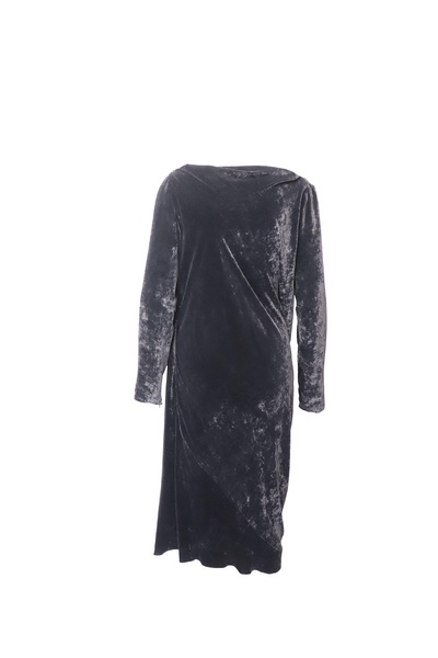 velvet long sleeve draped dress in black viscose