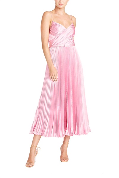 sleeveless satin midi dress in garden rose