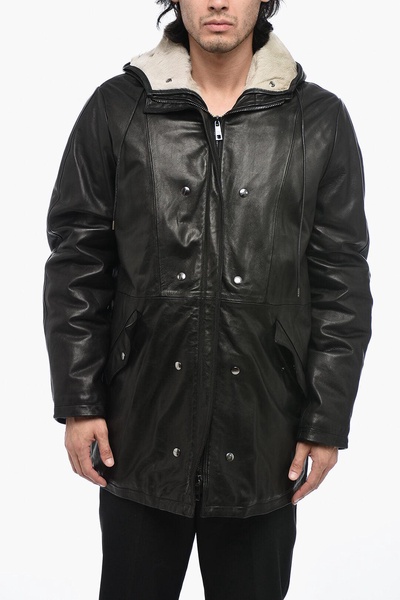 leather parka jacket with removable fur inner