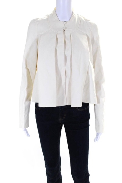 women's round neck long sleeves button up jacket beige