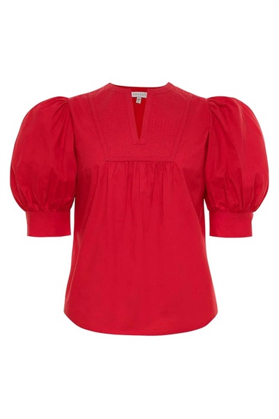 women's emilia embroidered top in jester red