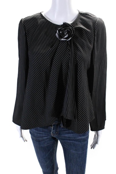 womens single button pinstriped flower jacket black wool 10